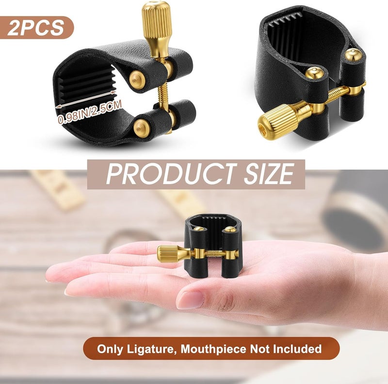 Anglechic 2 Pcs Alto Sax Ligature Fastener Compact Durable Artificial Leather Saxophone Ligature with Adjustable Screws for Alto Sax Rubber Mouthpiece (Mouthpiece/Reed Not Included) - Image 3